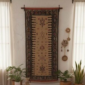 Vintage Kilim Turkish Tribal heavy  bohemian hand woven flat weave wool rug